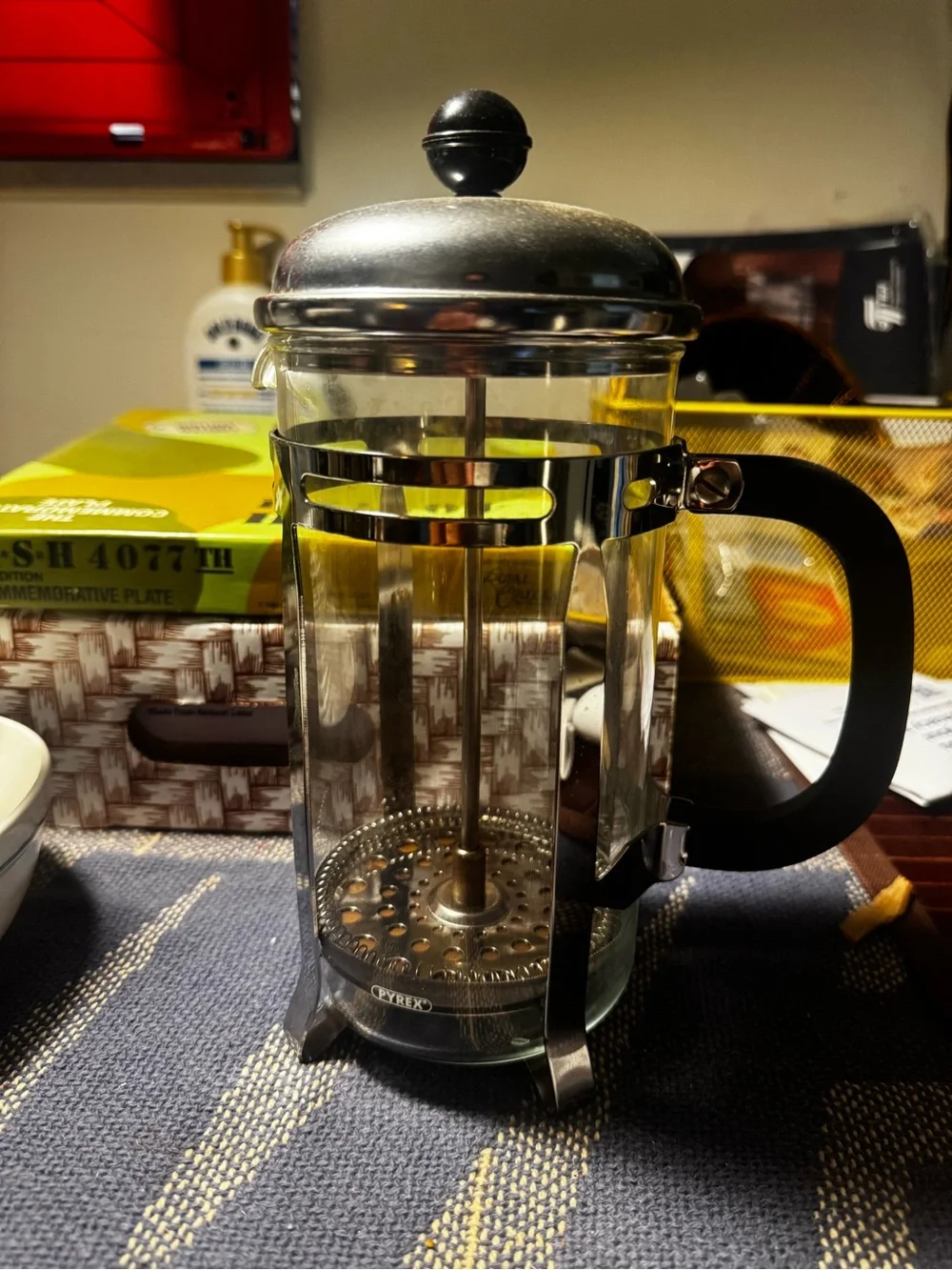 Pyrex Stainless Steel and Black-Handled French Press